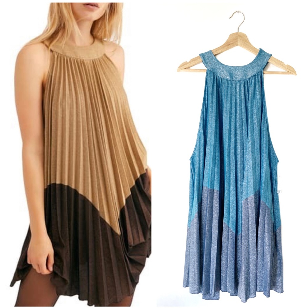Free People | Pleated High Neck Metallic Dress